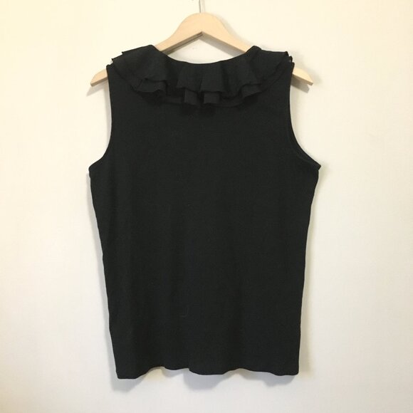 Chaps Gothic Black Ruffle Collar Tie Up Tank Top - Picture 2 of 12